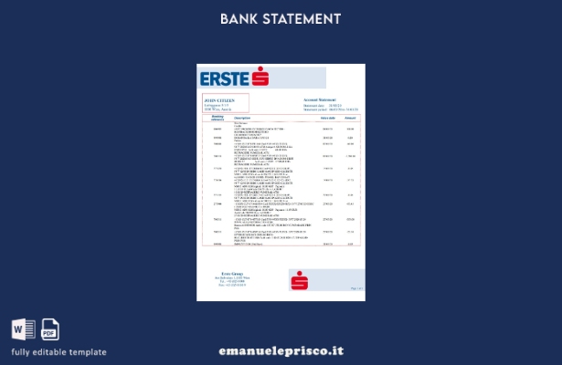 modello word di estratto conto bancario stile verificato Austria Erste Group